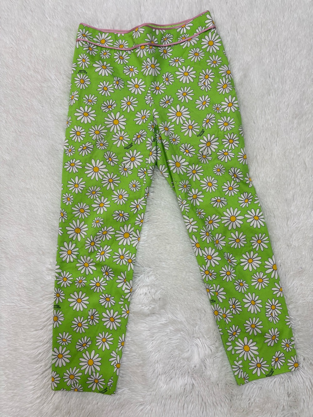Moschino Green Daisy Print Leggings with White Blooms